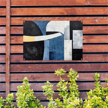 Abstracte Harmonie in Blauw en Goud tuinposter