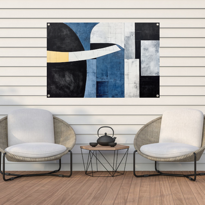Abstracte Harmonie in Blauw en Goud tuinposter