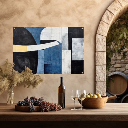 Abstracte Harmonie in Blauw en Goud tuinposter