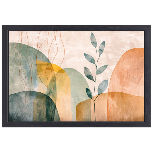 Minimalistische natuur in abstracte aardetinten canvas met baklijst