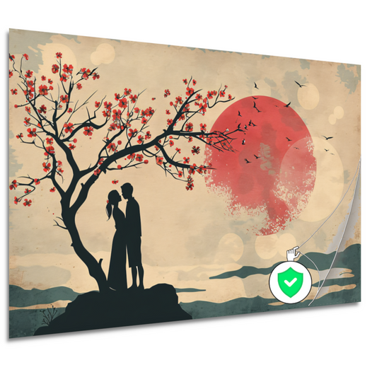 Romantische ontmoeting bij zonsondergang poster