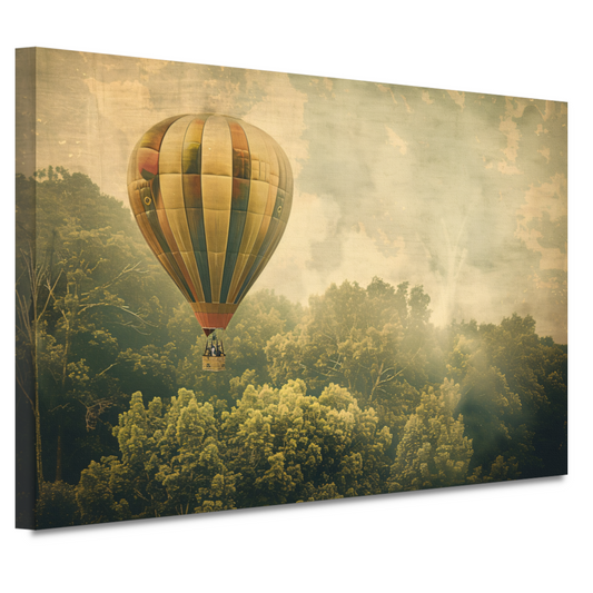 Luchtballon zweeft boven boslandschap canvas