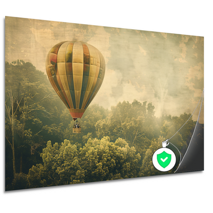 Luchtballon zweeft boven boslandschap poster