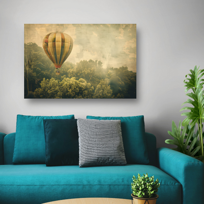 Luchtballon zweeft boven boslandschap acrylglas