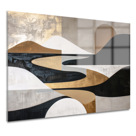 Abstract Rivierlandschap in Goud en Zwart acrylglas