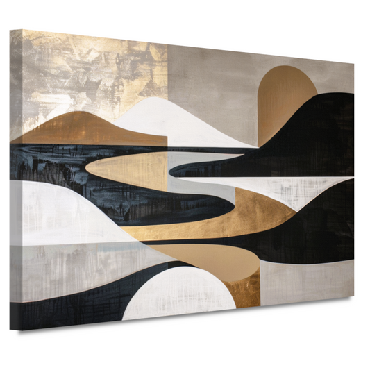 Abstract Rivierlandschap in Goud en Zwart canvas