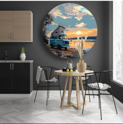 Camper rust op idyllisch meer forex muurcirkel