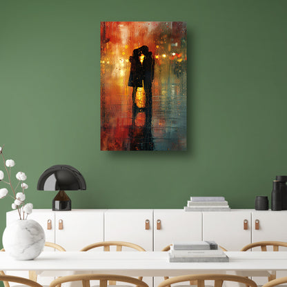 Gepassioneerde Omhelzing in de Regenachtige Nacht poster