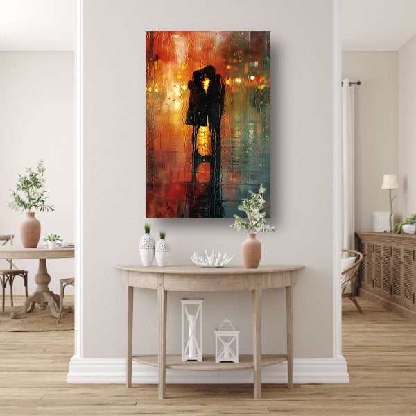 Gepassioneerde Omhelzing in de Regenachtige Nacht poster