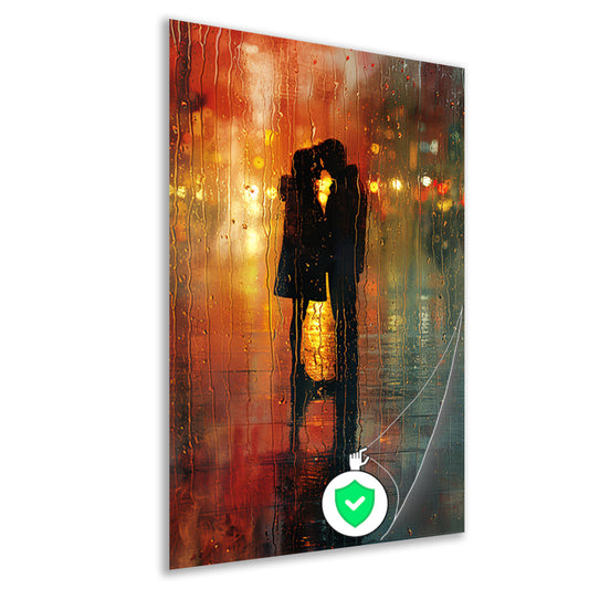 Gepassioneerde Omhelzing in de Regenachtige Nacht poster