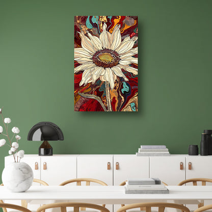 Kleurrijke zonnebloem met psychedelische achtergrond poster