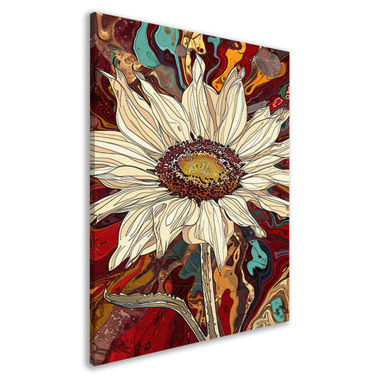Kleurrijke zonnebloem met psychedelische achtergrond canvas