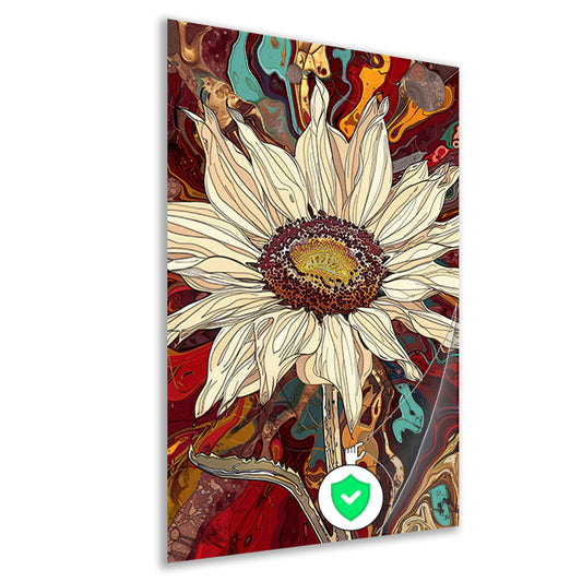 Kleurrijke zonnebloem met psychedelische achtergrond poster