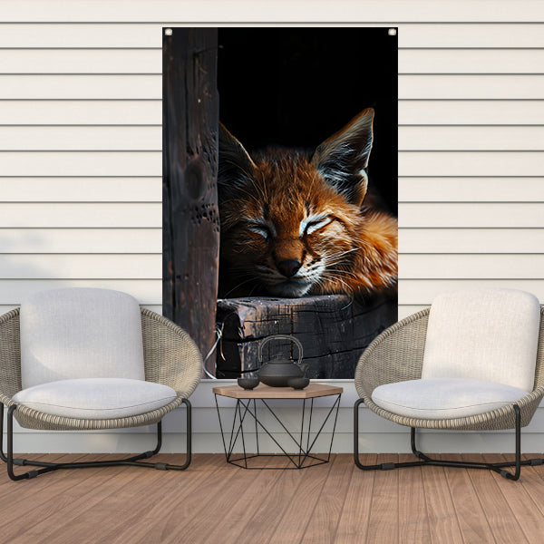 Slapende rode lynx portret tuinposter
