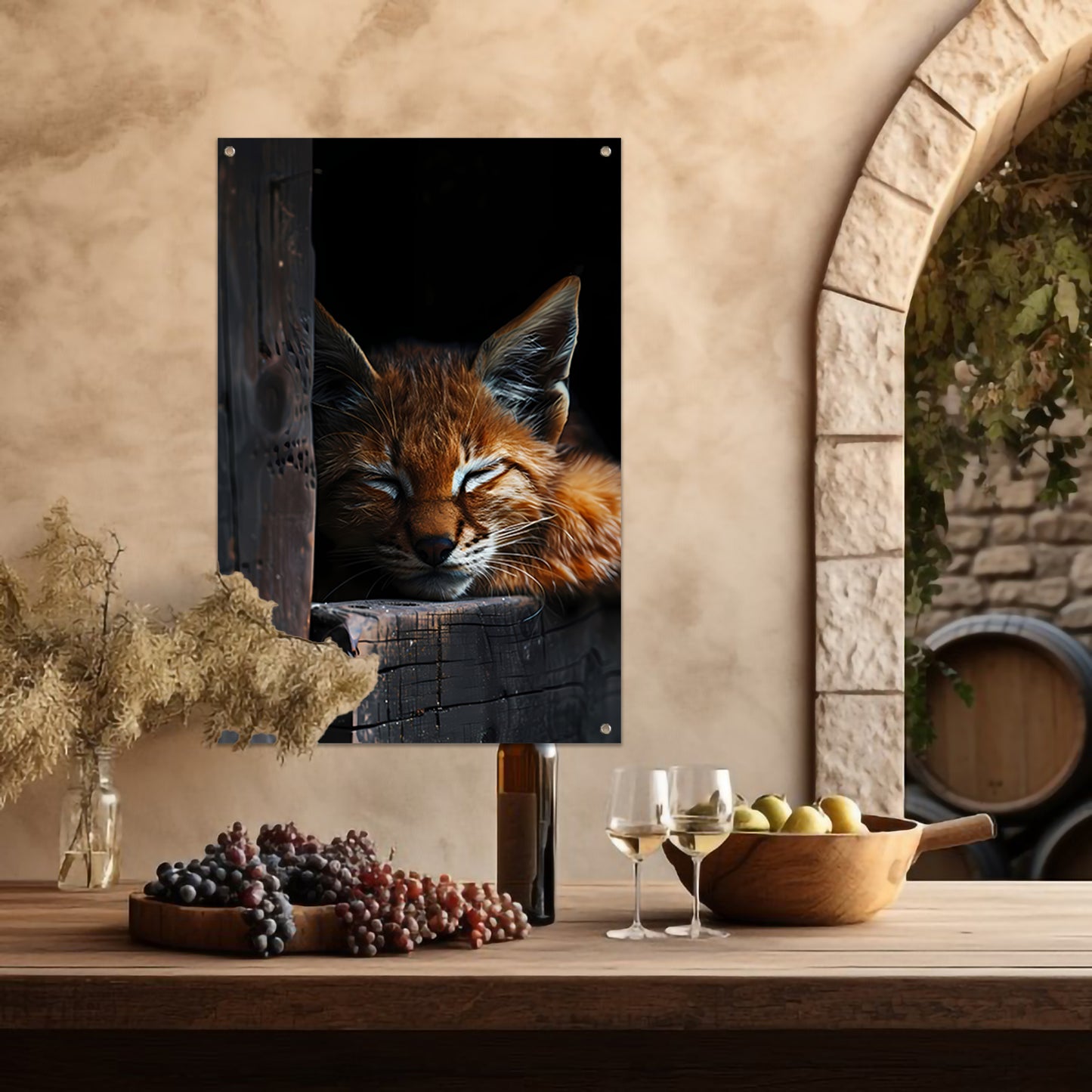 Slapende rode lynx portret tuinposter