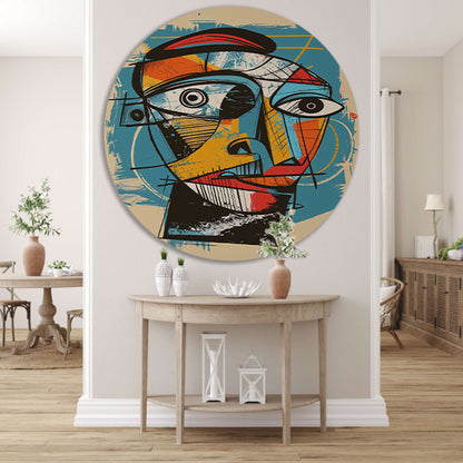 Kubistisch portret in levendige kleuren aluminium muurcirkel