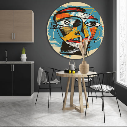Kubistisch portret in levendige kleuren aluminium muurcirkel