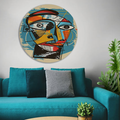 Kubistisch portret in levendige kleuren aluminium muurcirkel