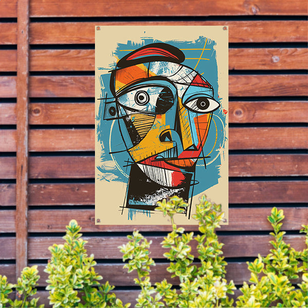 Kubistisch portret in levendige kleuren tuinposter