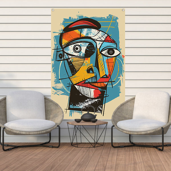 Kubistisch portret in levendige kleuren tuinposter
