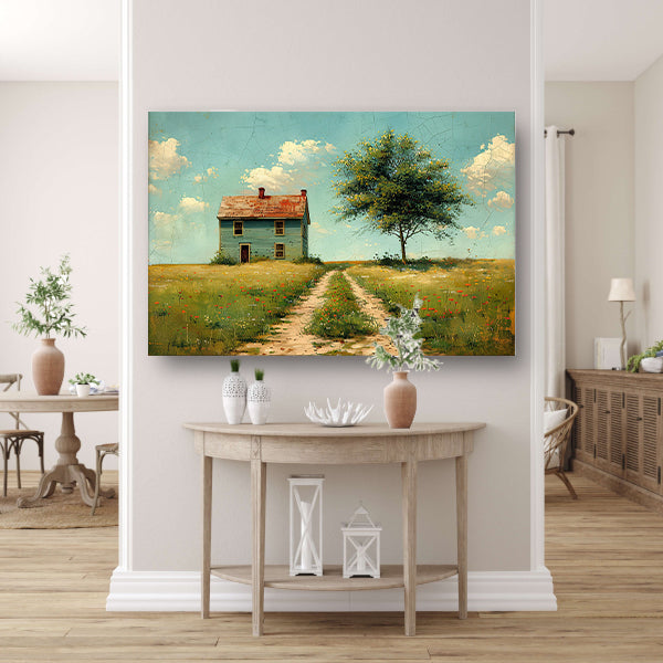 Impressionistisch Landschap met Huis canvas met baklijst