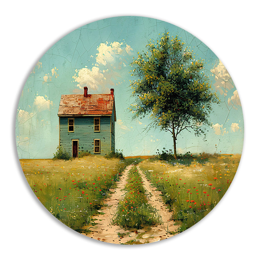 Impressionistisch Landschap met Huis aluminium muurcirkel
