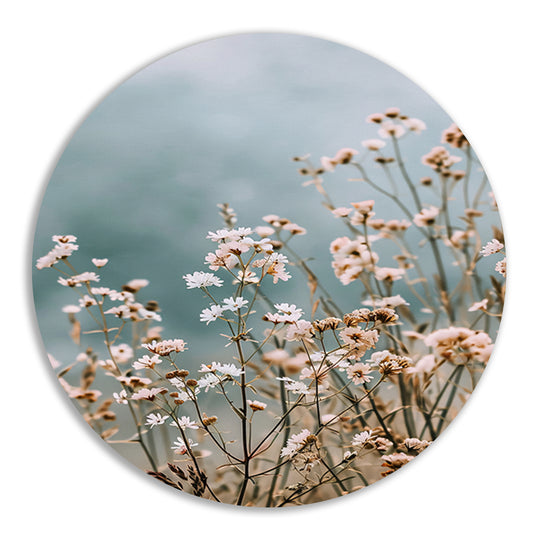 Minimalistische Wilde Bloemen in Zachte Tinten aluminium muurcirkel