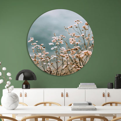 Minimalistische Wilde Bloemen in Zachte Tinten aluminium muurcirkel