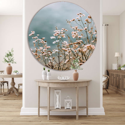 Minimalistische Wilde Bloemen in Zachte Tinten aluminium muurcirkel