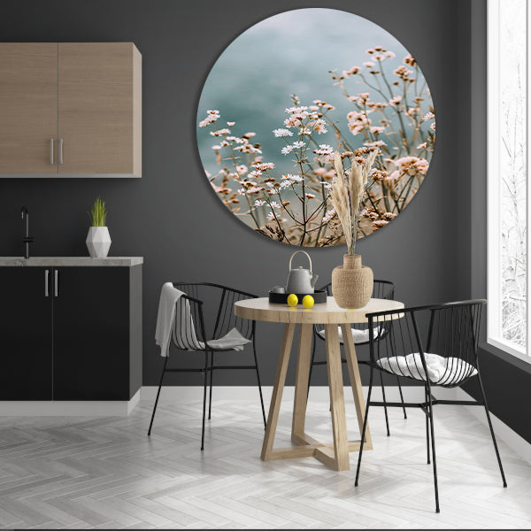 Minimalistische Wilde Bloemen in Zachte Tinten aluminium muurcirkel
