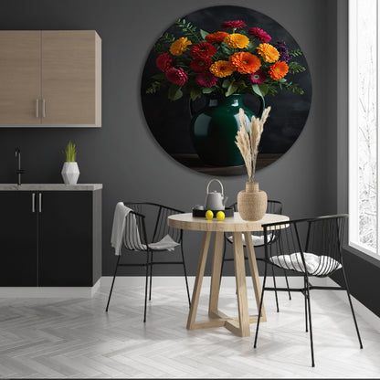Levendig Bloemenboeket in Elegante Groene Vaas forex muurcirkel