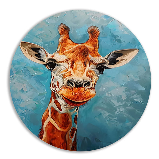 Kleurrijk schilderij van een giraffe aluminium muurcirkel