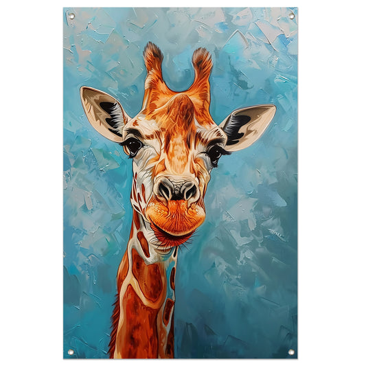 Kleurrijk schilderij van een giraffe tuinposter