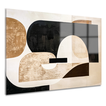 Abstracte Harmonie in Zwart, Beige en Goud acrylglas