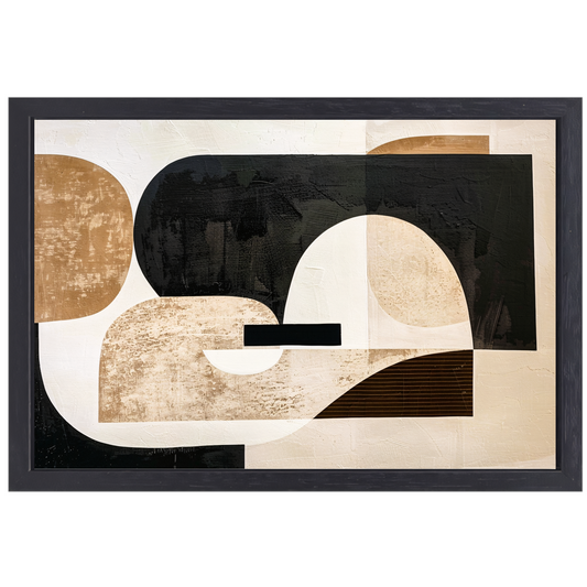 Abstracte Harmonie in Zwart, Beige en Goud canvas met baklijst