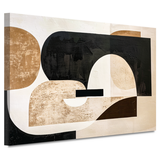 Abstracte Harmonie in Zwart, Beige en Goud canvas