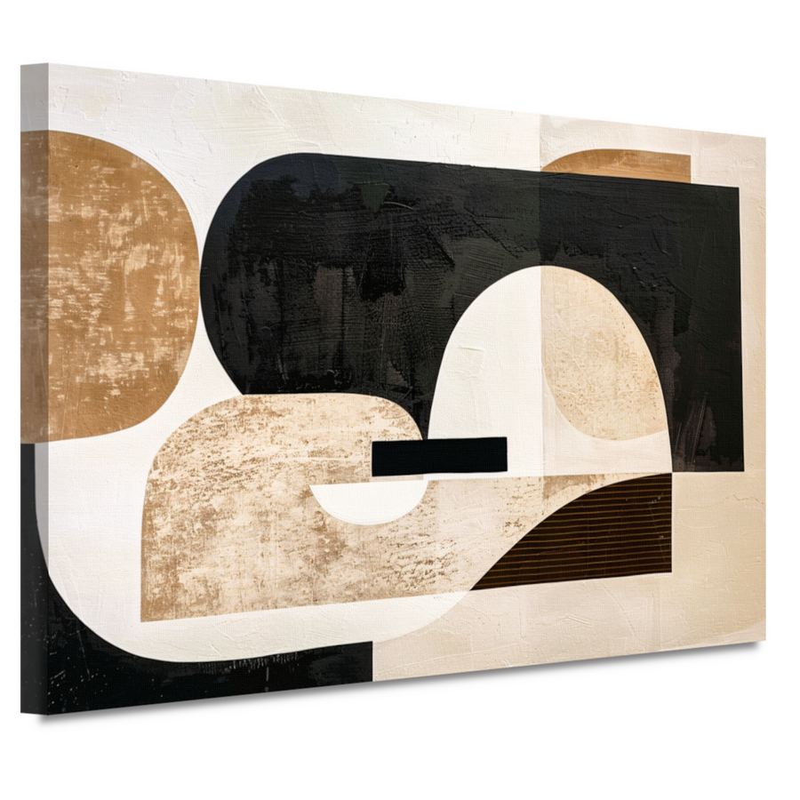 Abstracte Harmonie in Zwart, Beige en Goud canvas