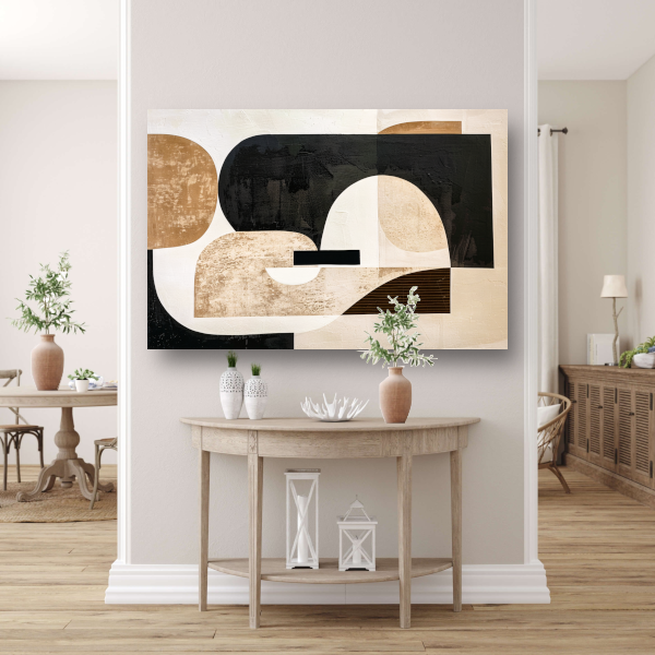 Abstracte Harmonie in Zwart, Beige en Goud poster