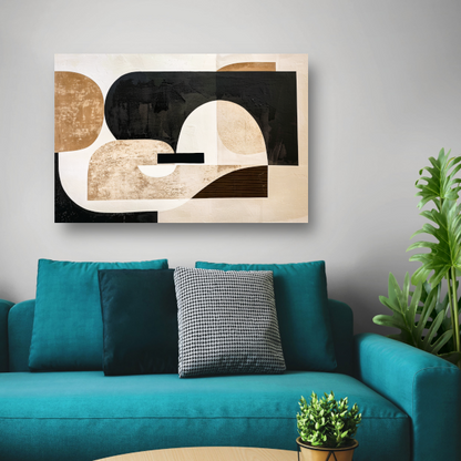 Abstracte Harmonie in Zwart, Beige en Goud poster