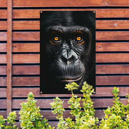 Indringend portret van een aap met intense blik tuinposter