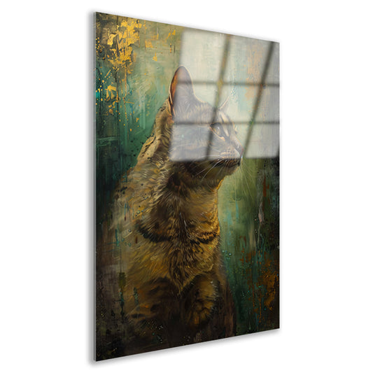 Elegante kat in kleurrijke olieverf acrylglas