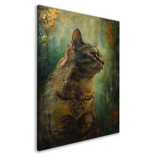 Elegante kat in kleurrijke olieverf canvas