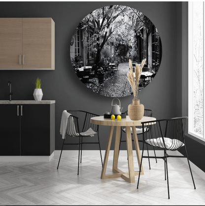 Minimalistische Buitenplaats met Stoelen aluminium muurcirkel