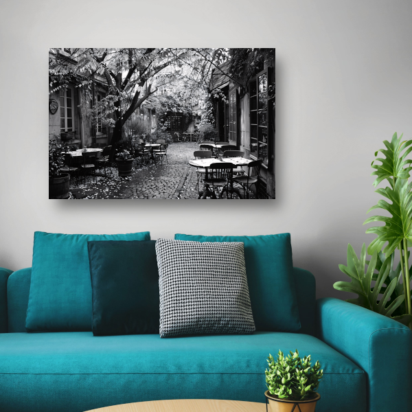 Minimalistische Buitenplaats met Stoelen canvas met baklijst