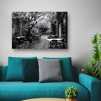 Minimalistische Buitenplaats met Stoelen canvas met baklijst