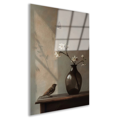 Stilleven met Vogel en Witte Bloesem acrylglas