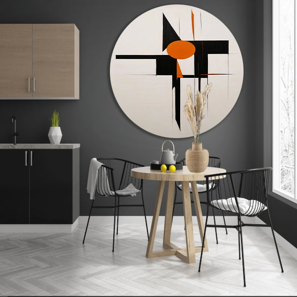 Zwart-Wit en Oranje Abstract Design aluminium muurcirkel