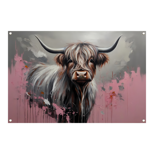 Kleurrijke Highland Koe in Modern Ontwerp tuinposter