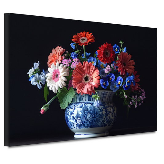 Elegante bloemenpracht in klassieke blauw-witte vaas canvas