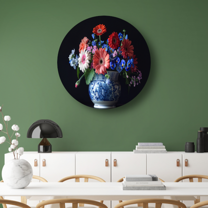 Elegante bloemenpracht in klassieke blauw-witte vaas forex muurcirkel